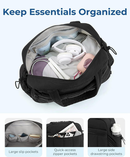 Bagsmart Puffer Reisetasche Damen 24l Schwarz, Wasserabweisend, Handgepäck, Sporttasche