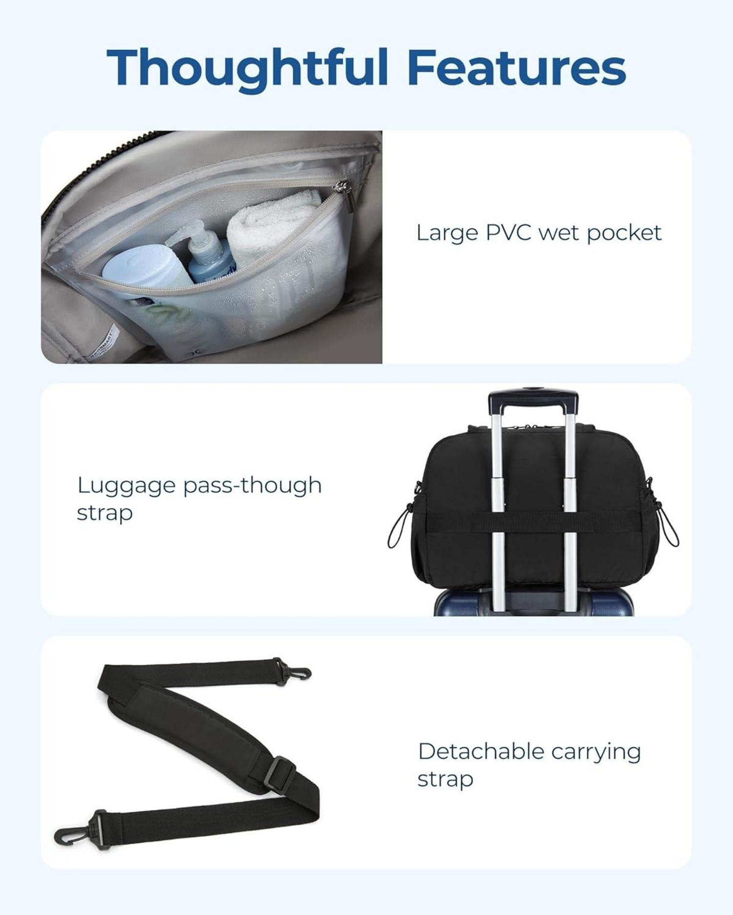 Bagsmart Puffer Reisetasche Schwarz 24l Wasserabweisend Fitness Sauna