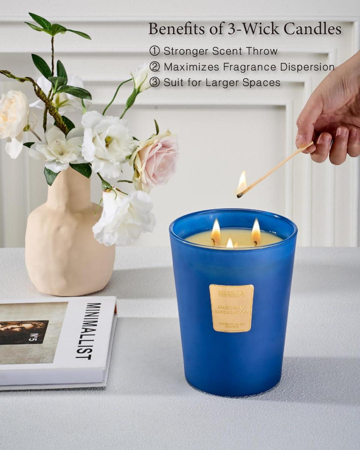 Mahagoni Sandelholz Duftkerze Luxus Geschenkbox 3-Docht 150h 990g