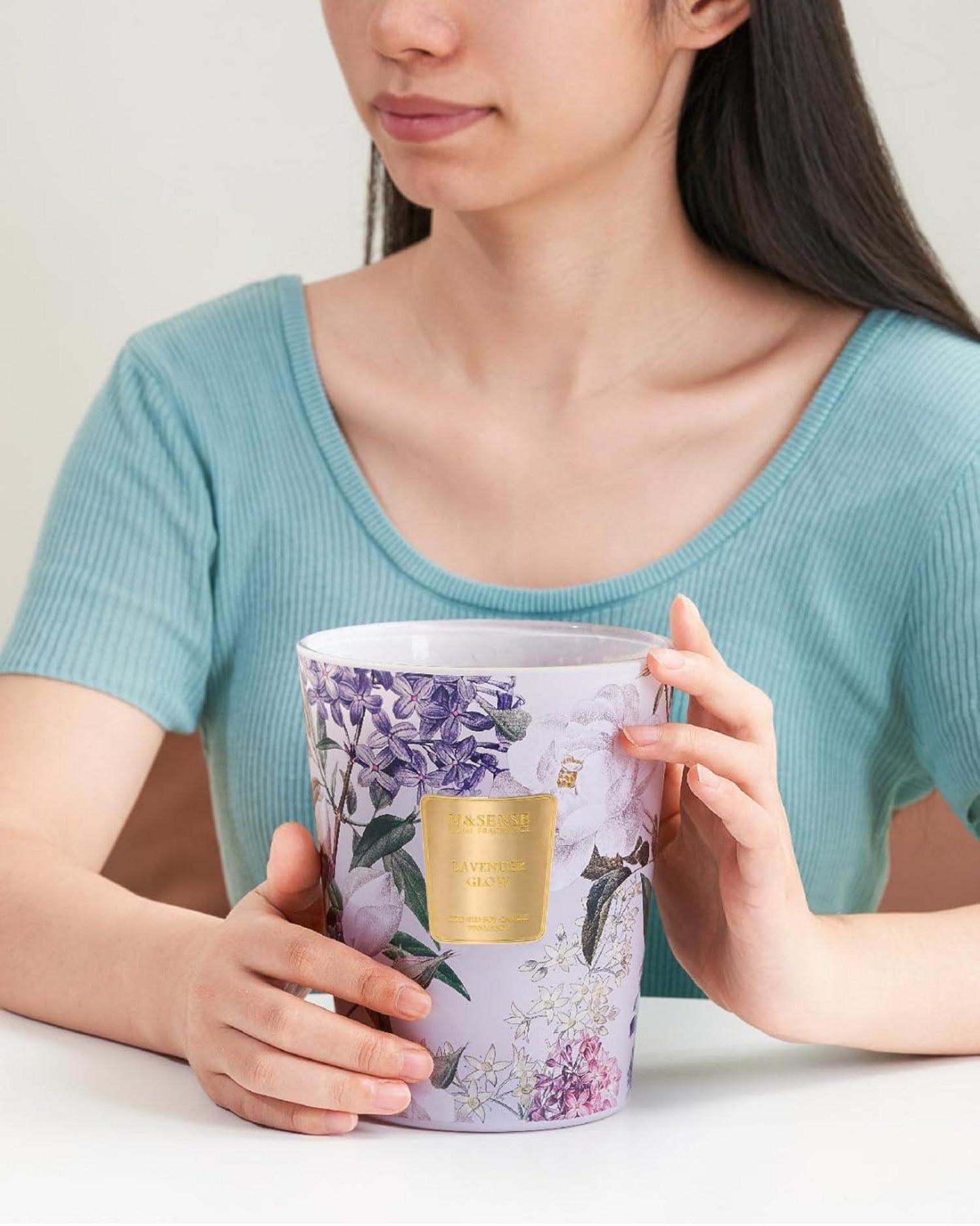 Lavendel Duftkerze im Glas 3-Docht 990g 150h Brenndauer natürliche Sojawachs Kerze Luxusgeschenk