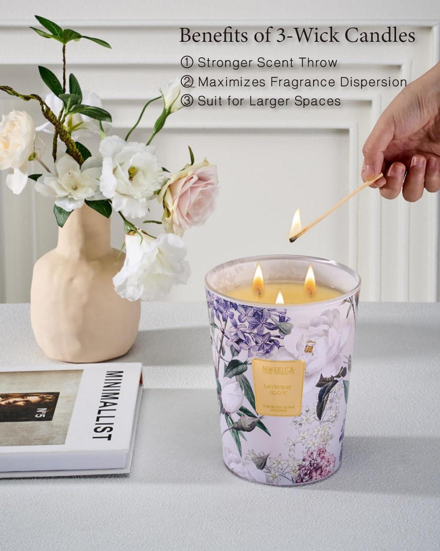 Luxuriöse Lavendel Duftkerze 3-Docht 990g Naturwachs 150h - Geschenk für Frauen