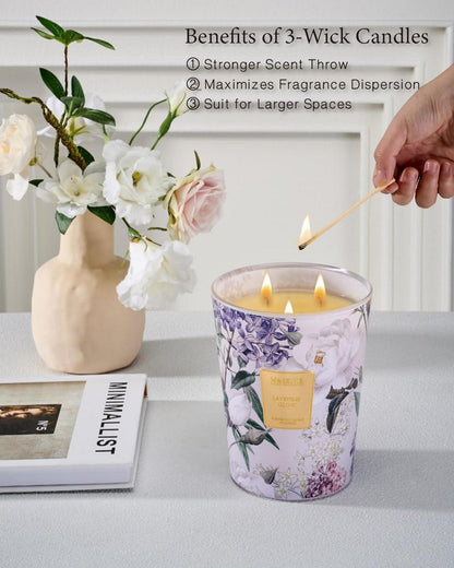 Luxuriöse Lavendel Duftkerze 3-Docht 990g Naturwachs 150h - Geschenk für Frauen