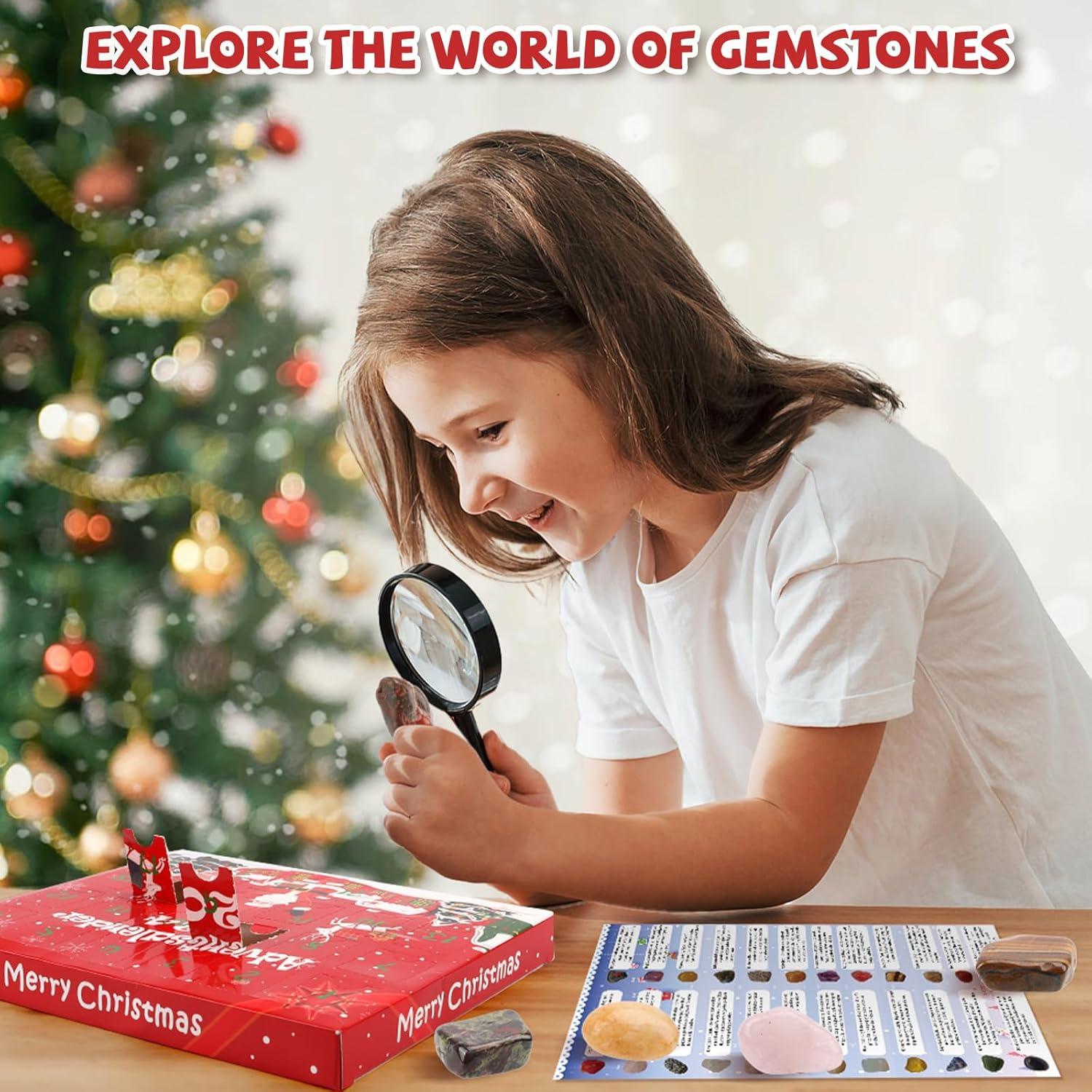2024 Kinder Adventskalender Edelstein Kristall Spielzeug Xmas Geschenk 3-8 Jahre