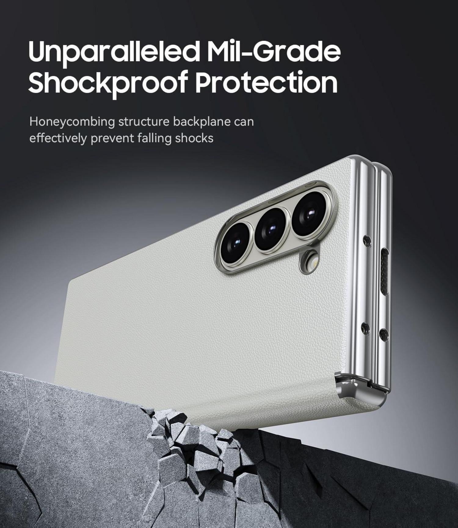 JUESHITUO Samsung Galaxy Z Fold 6 Hülle Weiß Magnetisch Metallisch Leder