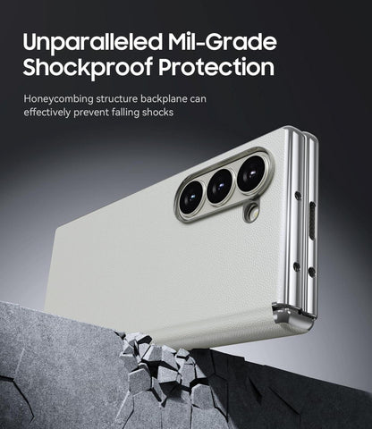 JUESHITUO Samsung Galaxy Z Fold 6 Hülle Weiß Magnetisch Metallisch Leder