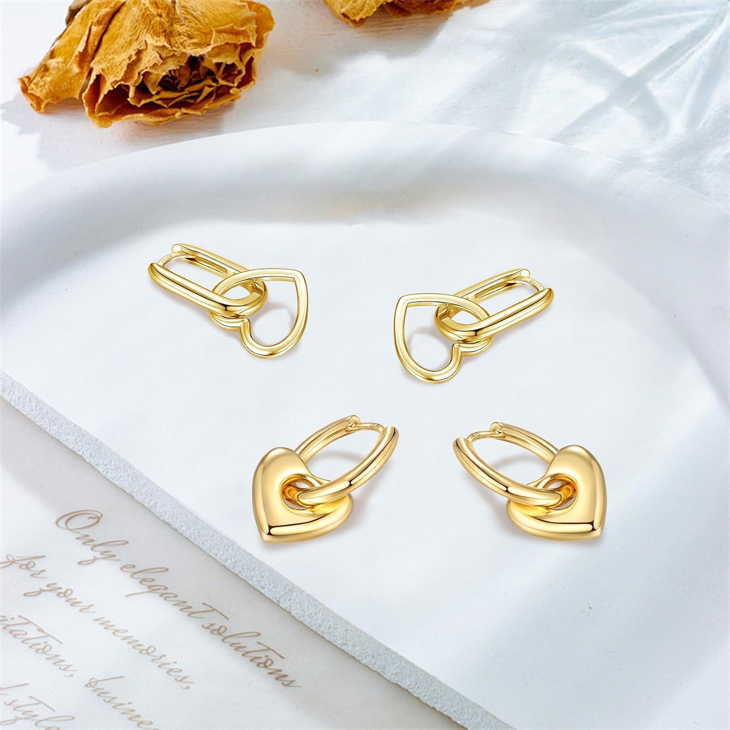 925 Sterling Silber Herz Ohrringe Gold beschichtete Creolen