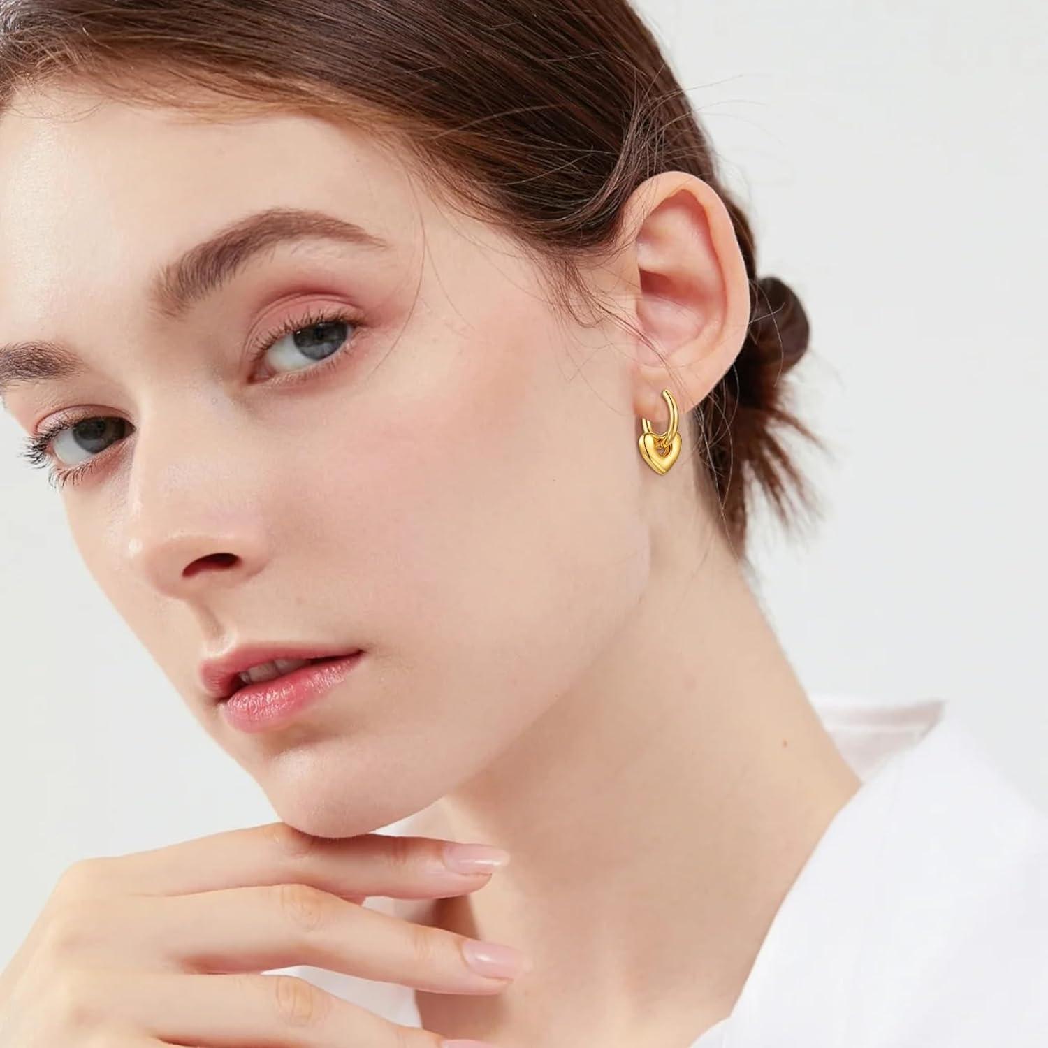 Sterling Silber 925 Ohrringe Mädchen Gold Herz Creolen Damen