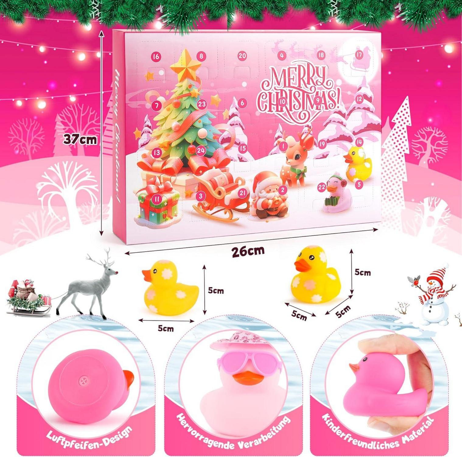 Adventskalender 2024 Kinder Ente Rosa Badespielzeug Rubber Duck