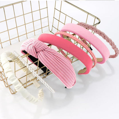 Kotkiddy 7er Set Haarreifen Damen Mädchen Perlen Stirnbänder Rosa