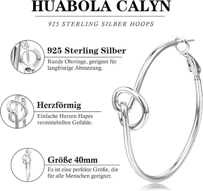 925 Sterling Silber Creolen Damen Herz 40mm Hypoallergen