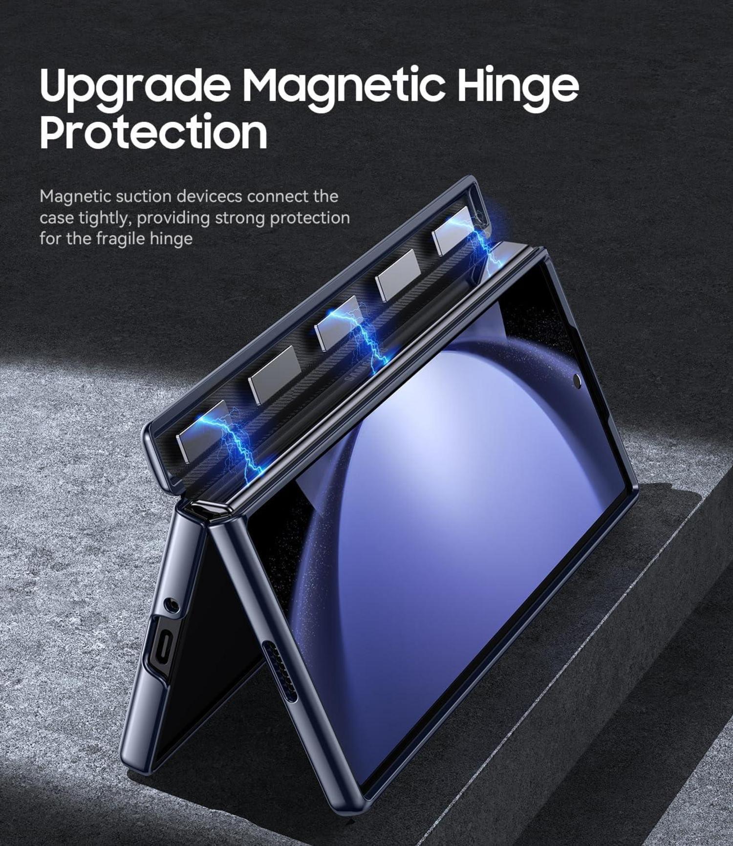 Schwarze Galaxy Z Fold 6 Hülle mit Magnet-Scharnier & Metall