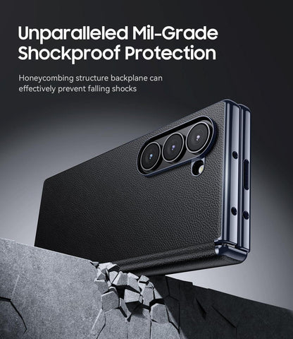 JUESHITUO Samsung Galaxy Z Fold 6 Hülle Schwarz Magnetisch Glänzender Stoßfänger