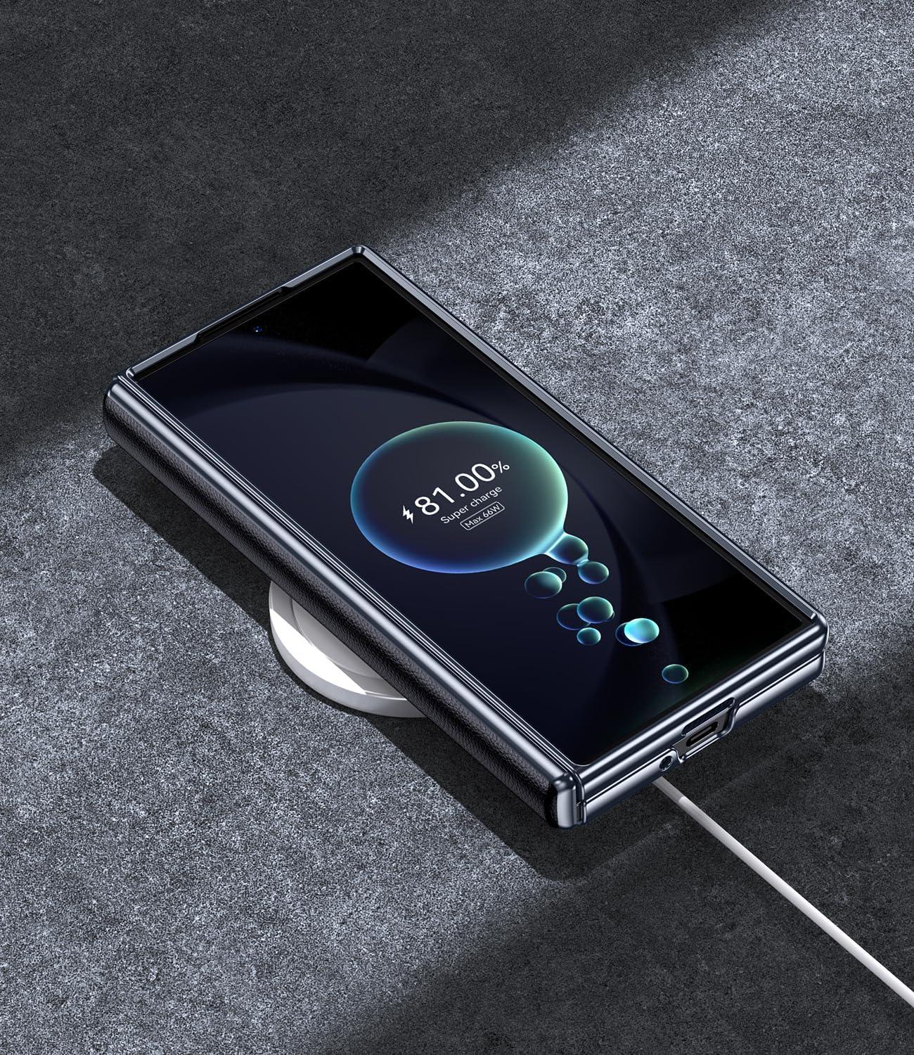 JUESHITUO Samsung Galaxy Z Fold 6 Hülle Schwarz Magnetisch Glänzender Stoßfänger