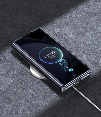 JUESHITUO Samsung Galaxy Z Fold 6 Hülle Schwarz Magnetisch Glänzender Stoßfänger
