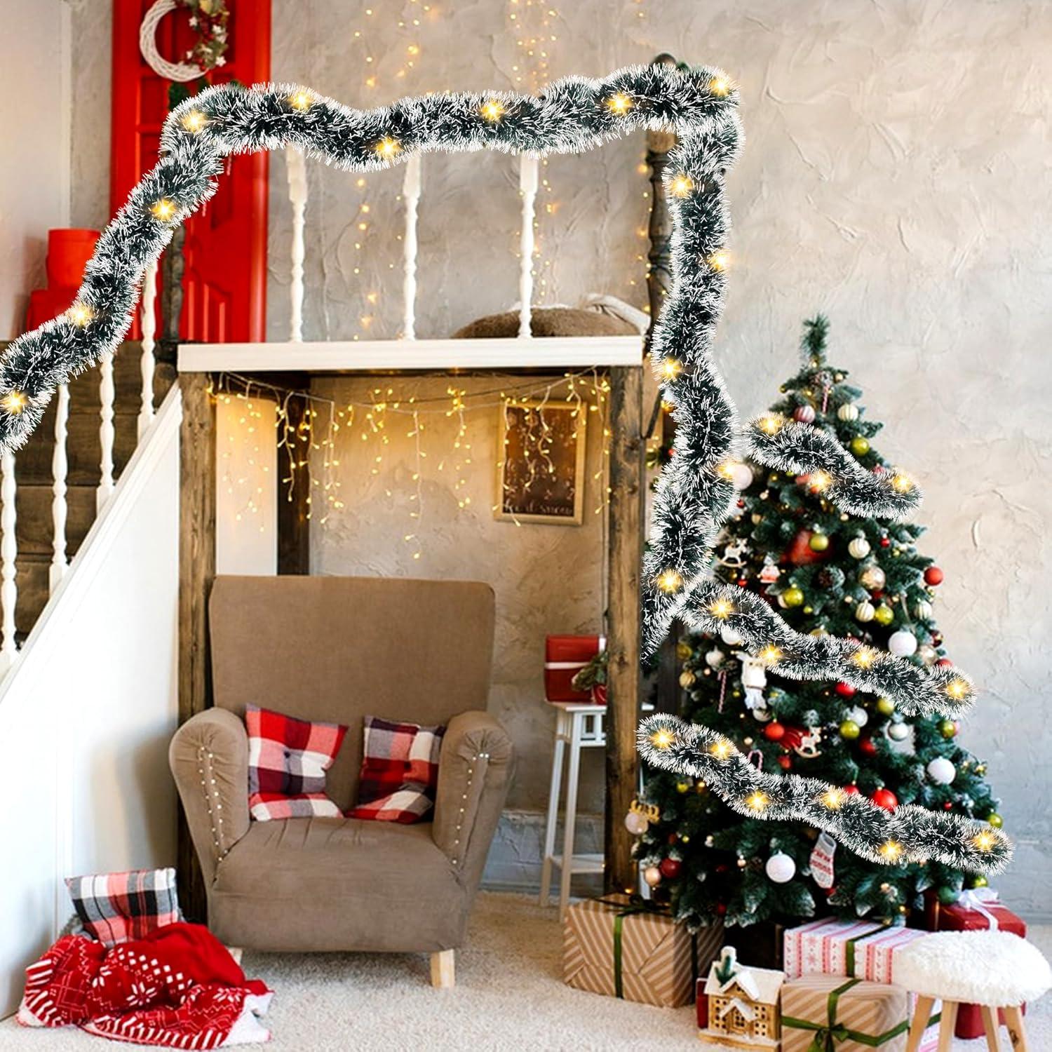 Weihnachtsgirlande 10M Grün Weiß Tannengirlande Deko für Weihnachten Outdoor