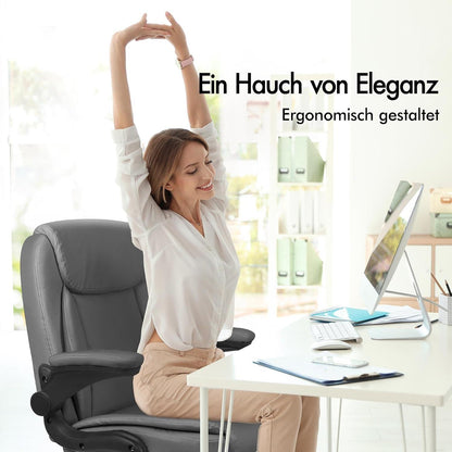 Ergonomischer Massage Bürostuhl Mid Back Klappbare Armlehne Grau PU-Leder
