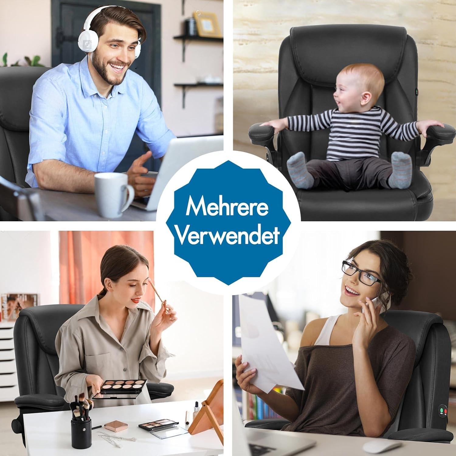 Massage-Bürostuhl Pu-Leder 150kg belastbar ergonomisch 360° schwarz