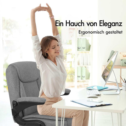 ALFORDSON Ergonomischer Massage Gaming Bürostuhl 150kg Leinenstoff Grau