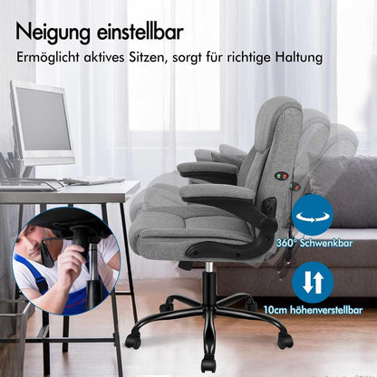 Massage-Bürostuhl Leinen Schwarz 150kg 90-135° Rückenlehne