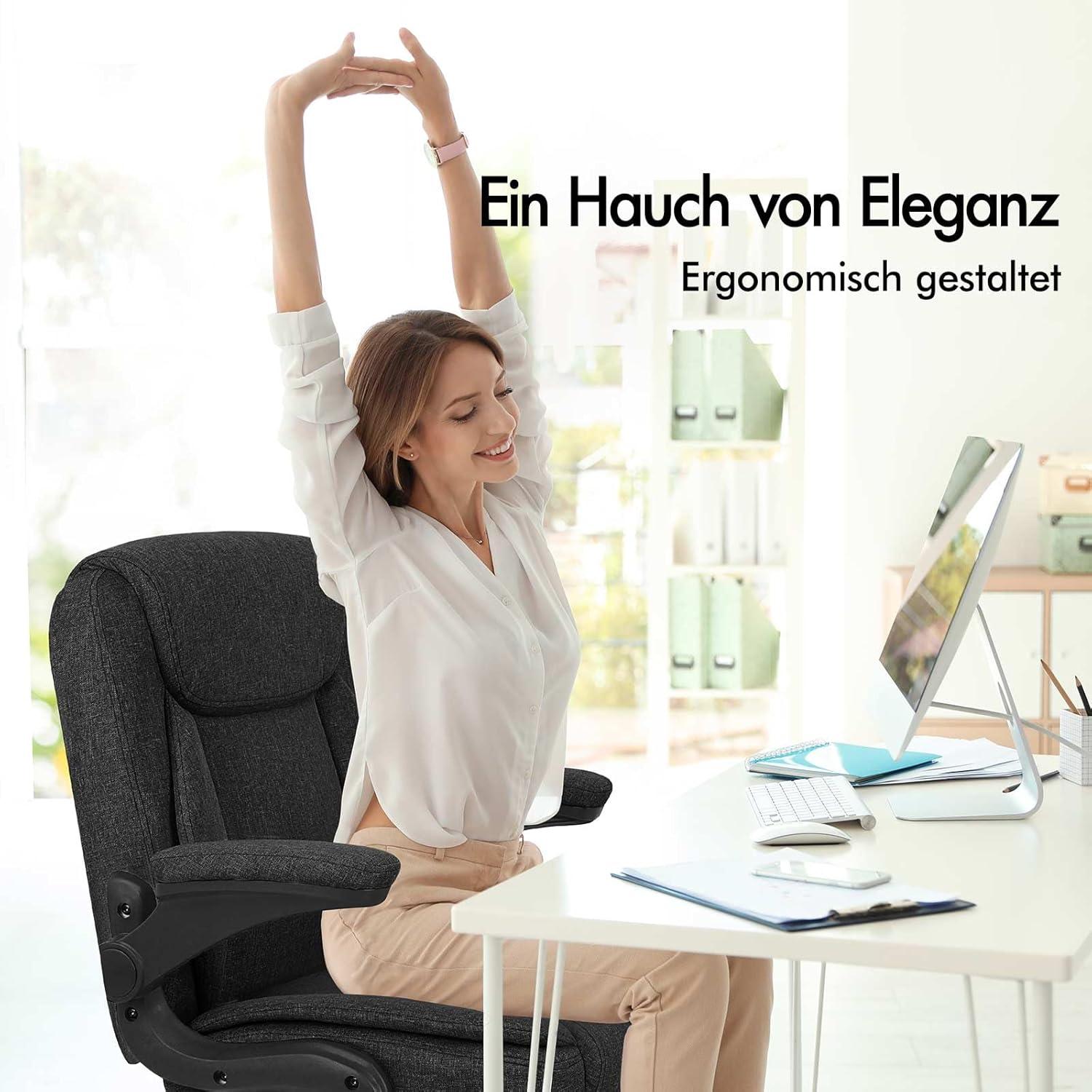 ALFORDSON Ergonomischer Massage Bürostuhl Schwarz Leinenstoff Gas-Lift 150kg