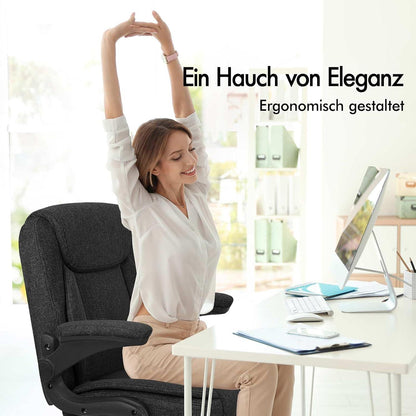 ALFORDSON Ergonomischer Massage Bürostuhl Schwarz Leinenstoff Gas-Lift 150kg