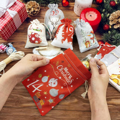 Adventskalender Säckchen zum Selbstbefüllen 24er Set 2024 2 Größen Stoffbeutel Tüten Weihnachtskalender für Kinder Erwachsene