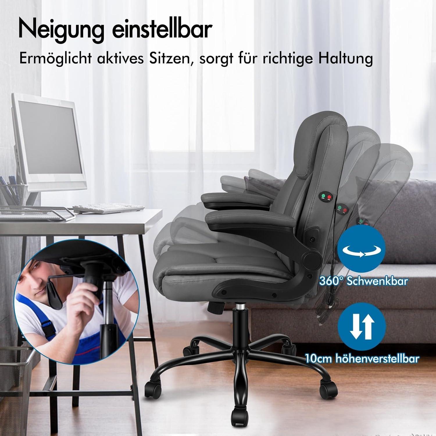 Bürostuhl Massage 150kg Belastbarkeit 90-135° Rückenlehne Grau