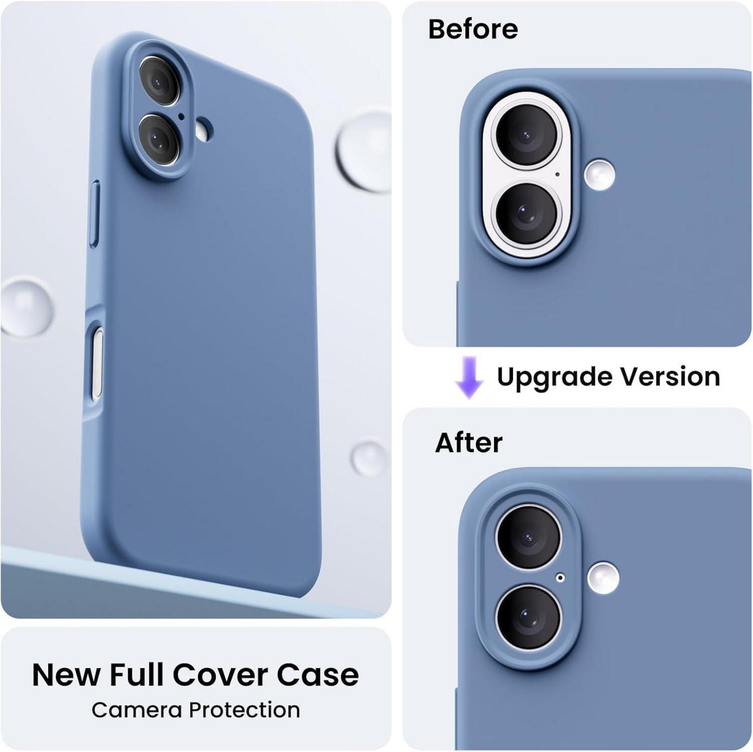 ORNARTO iPhone 16 Hülle Kameraschutz 2 Schutzfolien Flüssiges Silikon Handyhülle 6.1 Zoll Blau