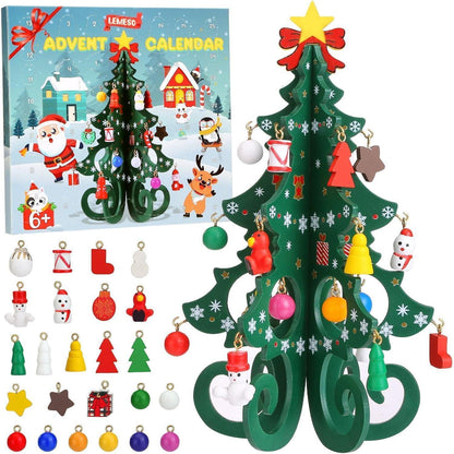 LEMESO Mini Weihnachtsbaum aus Holz - 3D Adventskalender