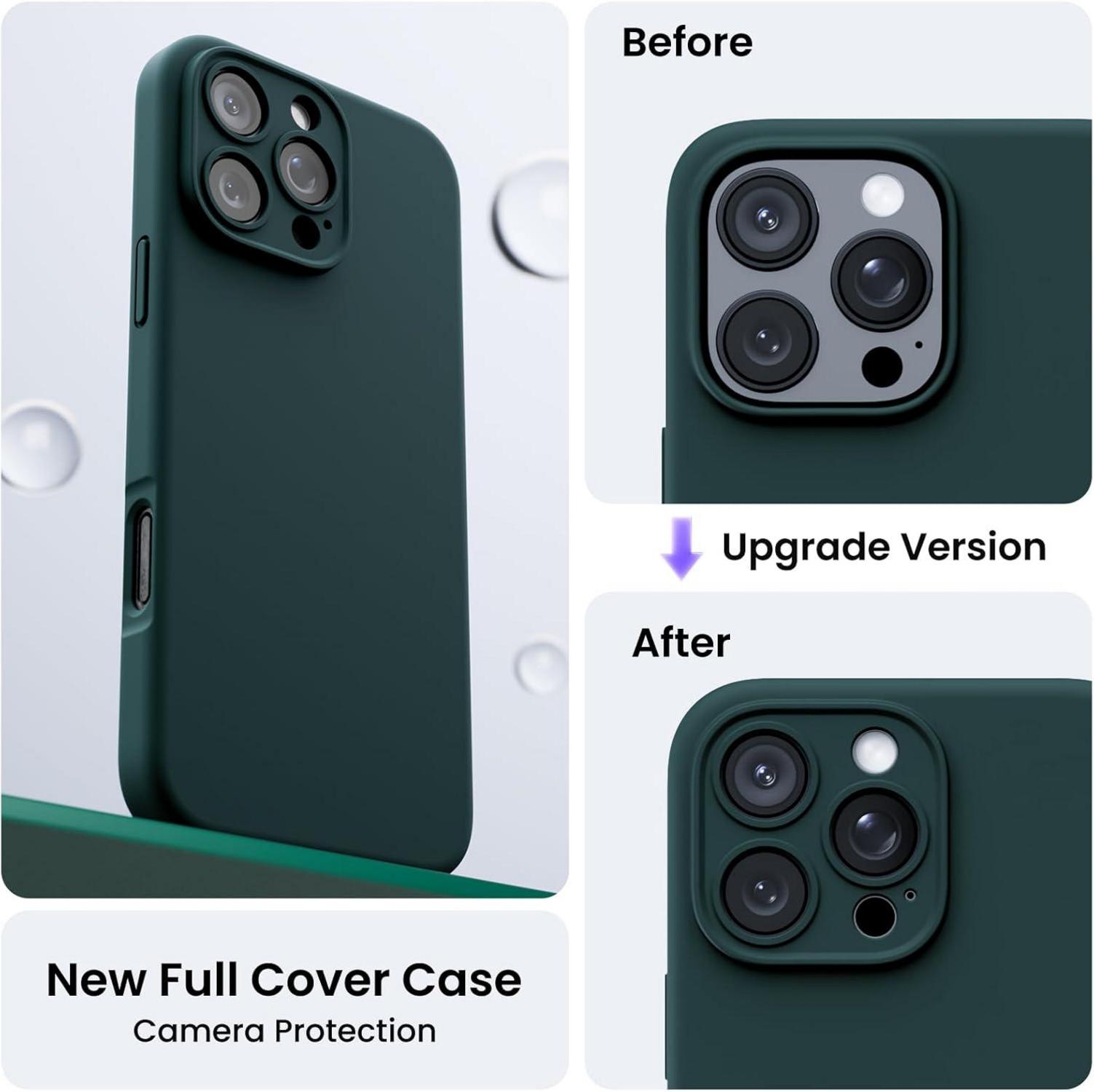 ORNARTO iPhone 16 Pro Max Hülle - Kameraschutz - 2 Schutzfolien - Flüssiges Silikon - Stoßfest - 6.9 Zoll - Mikrofaser - Olivgrün