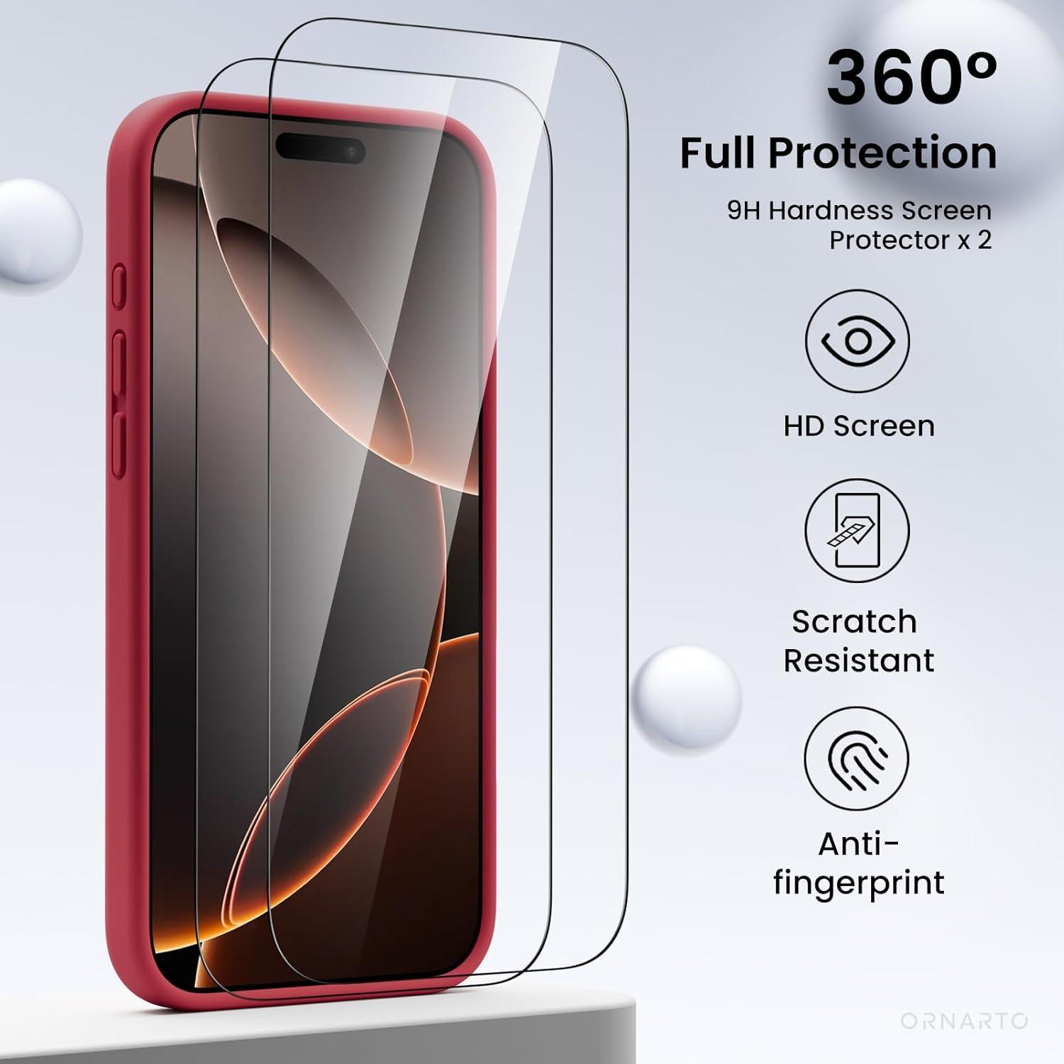 iPhone 16 Pro Max Hülle Silikon Kameraschutz Schutzfolien 6.9 Zoll Rot