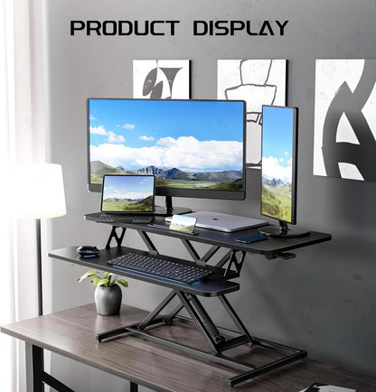 Höhenverstellbarer Schreibtischaufsatz Steh-Sitz 101x40CM, Schwarz