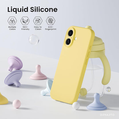 iPhone 16 Silikon Hülle mit Kameraschutz und Schutzfolien Gelb