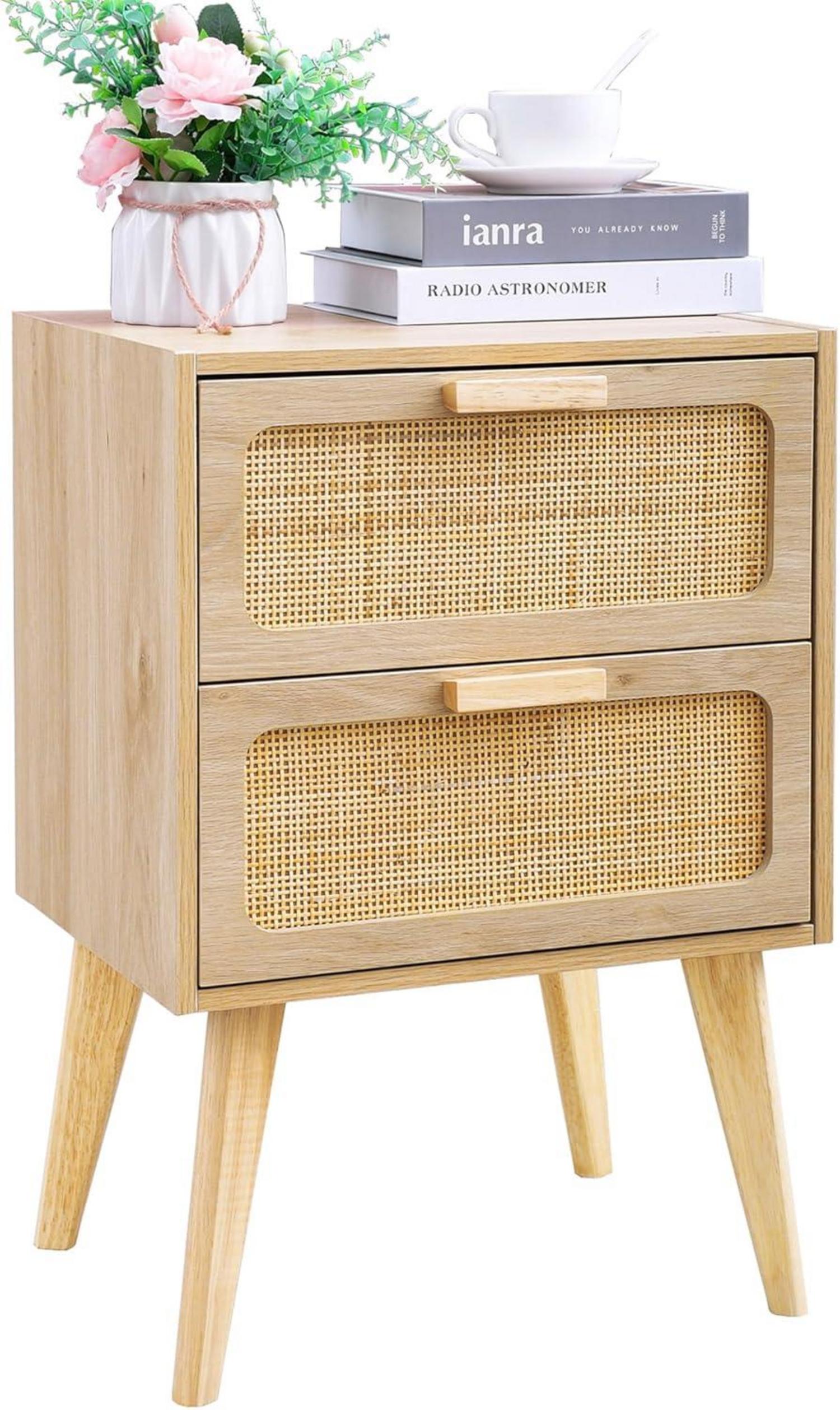 Rattan Nachttisch mit 2 handgefertigten Schubladen