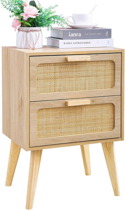 Rattan Nachttisch mit 2 handgefertigten Schubladen