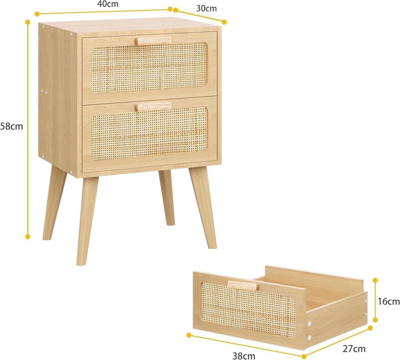 Rattan Nachttisch mit 2 handgefertigten Schubladen