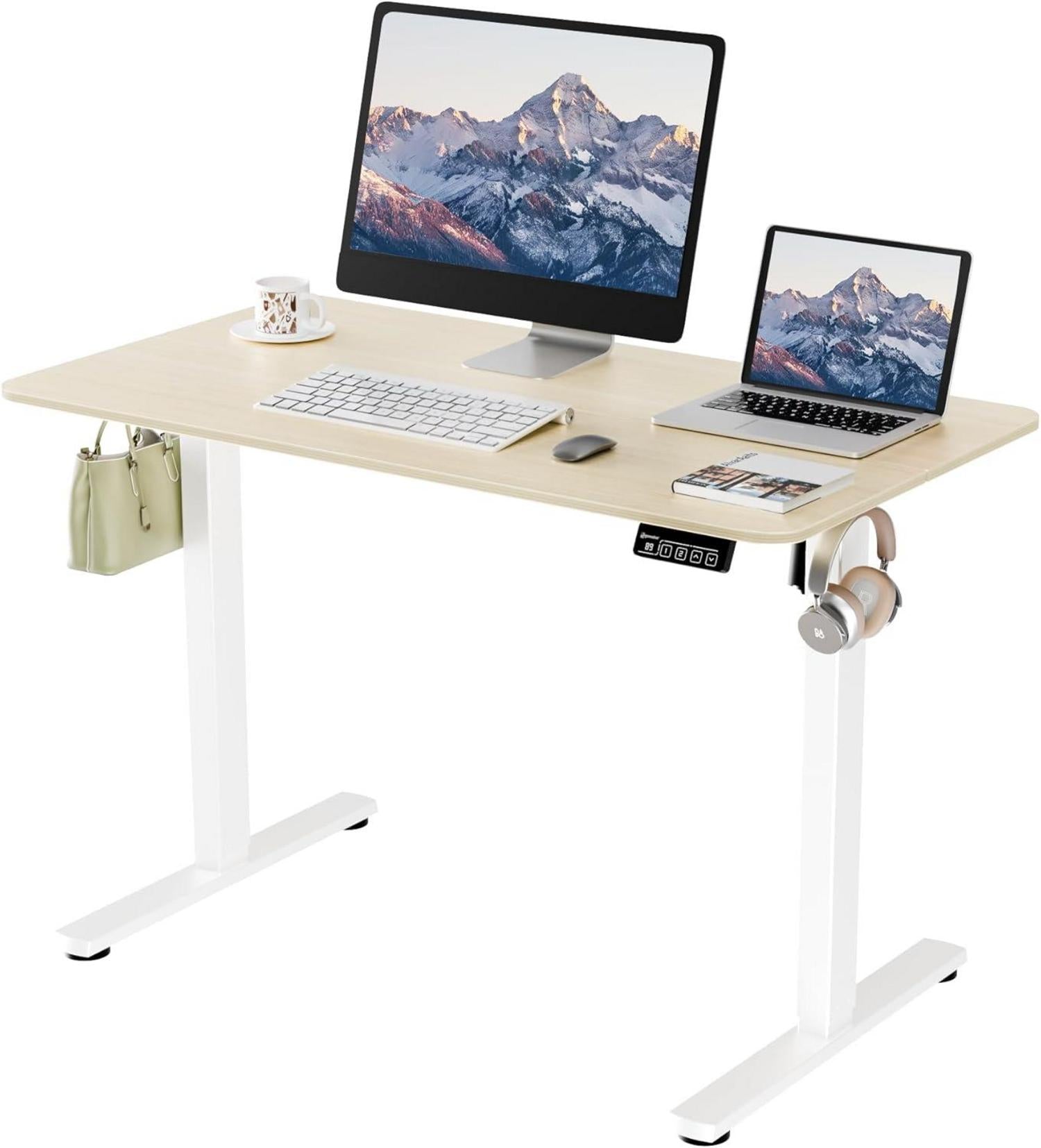 Elektrischer Höhenverstellbarer Schreibtisch 110x60cm Weiß Eiche