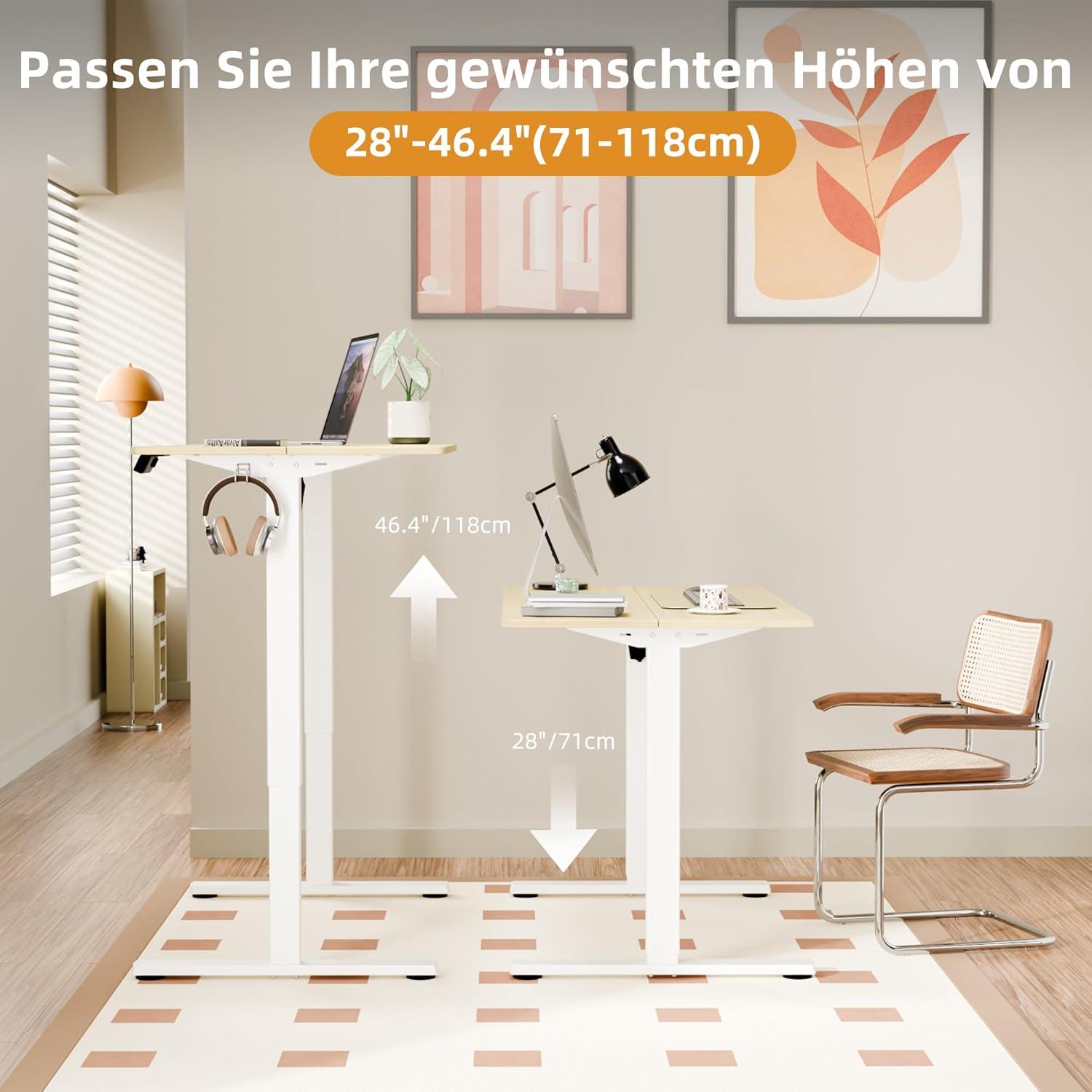 ERGOMAKER Elektrischer Höhenverstellbarer Schreibtisch 110x60cm Weiß Eiche
