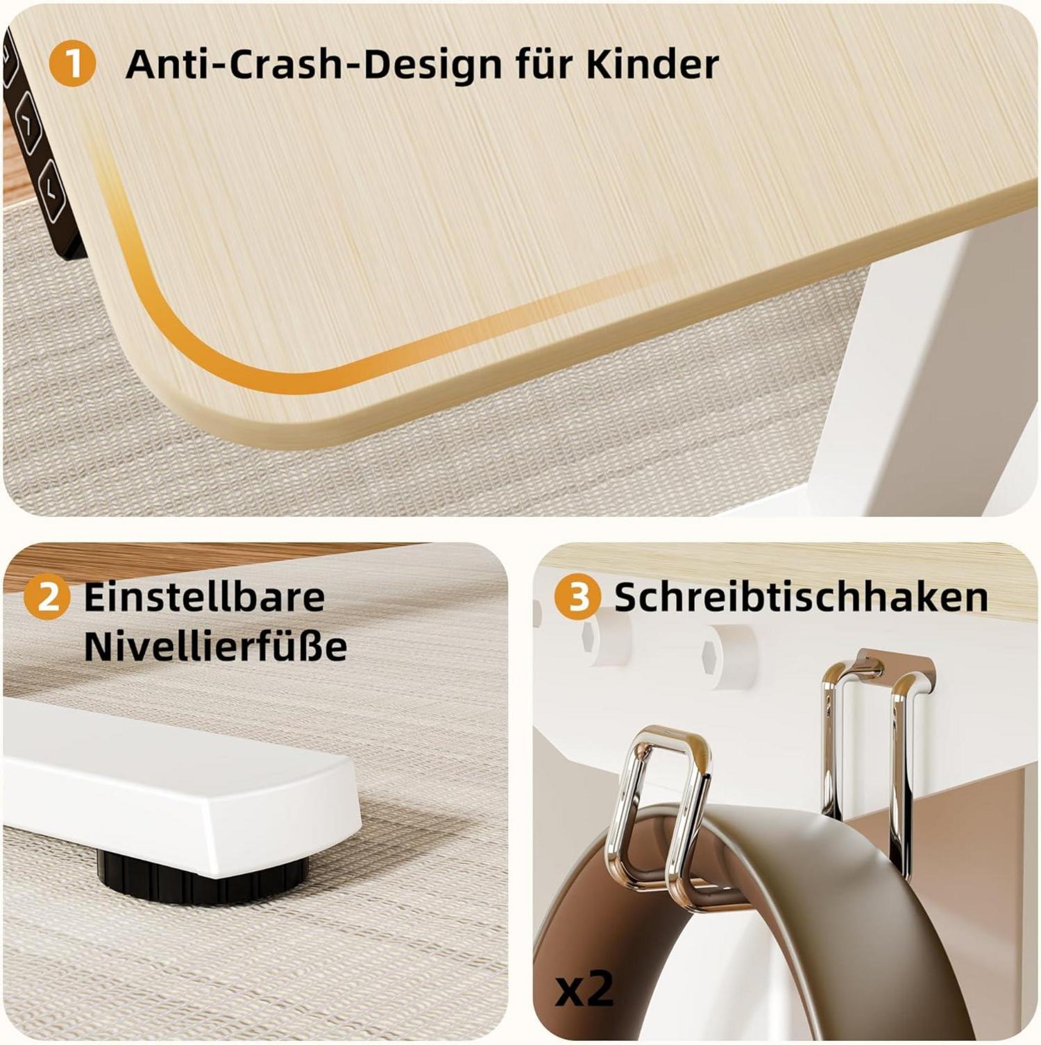 Elektrischer Höhenverstellbarer Schreibtisch 110x60cm Weiß Eiche7070