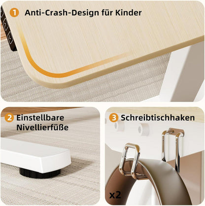 Elektrischer Höhenverstellbarer Schreibtisch 110x60cm Weiß Eiche7070
