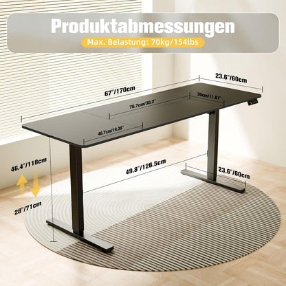 Elektrischer höhenverstellbarer Schreibtisch 170x60cm Schwarz