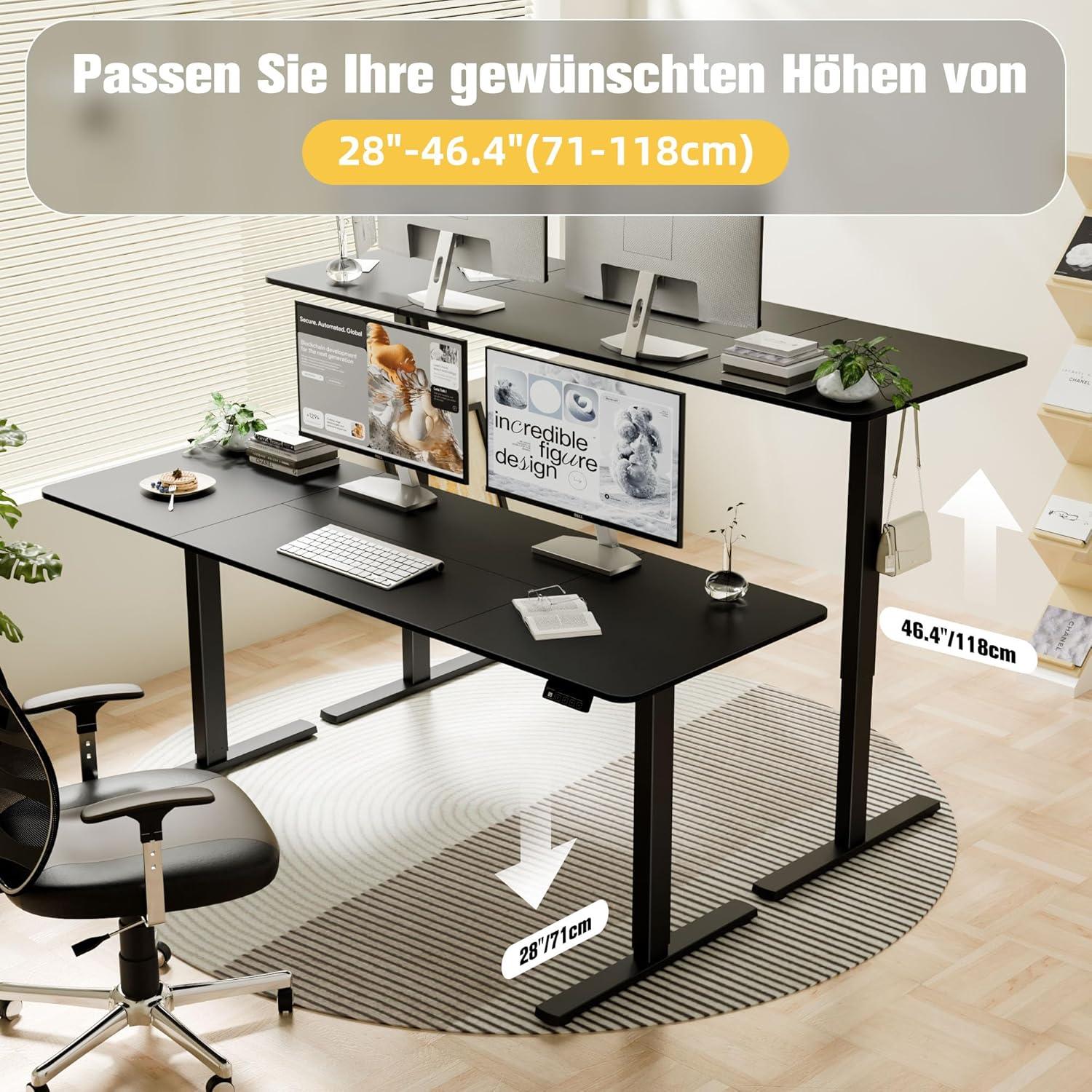 ERGOMAKER Elektrischer Höhenverstellbarer Schreibtisch 170x60cm Schwarz