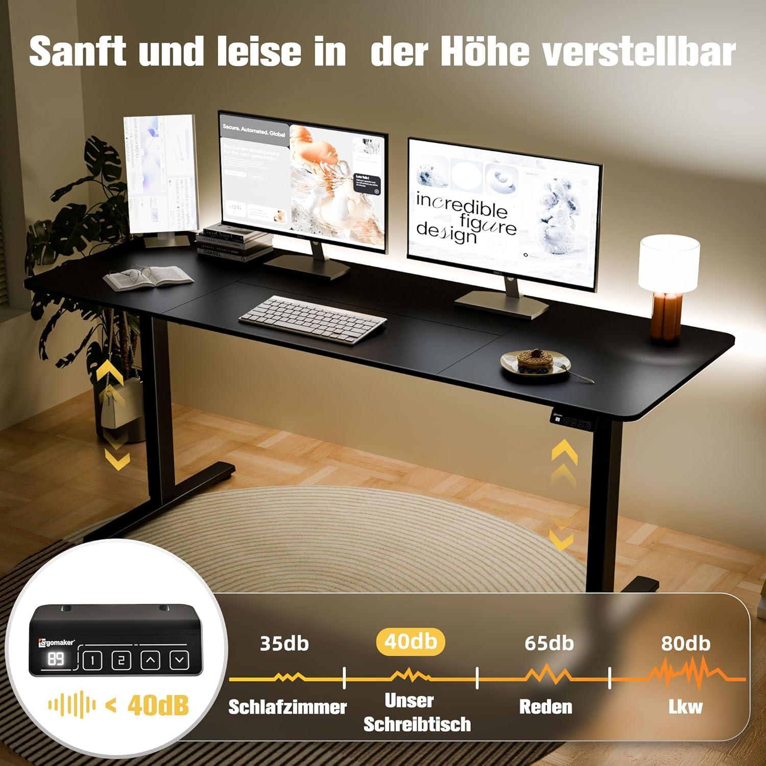 Höhenverstellbarer Schreibtisch 170x60cm, Elektrisch, Schwarz