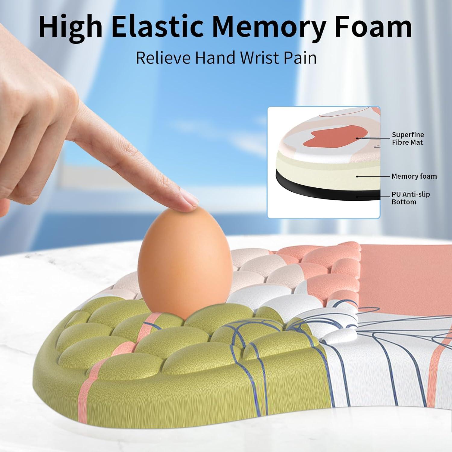 Ergonomisches Mousepad mit Handauflage und Memory-Schaum, Rutschfeste Unterseite - Rosa
