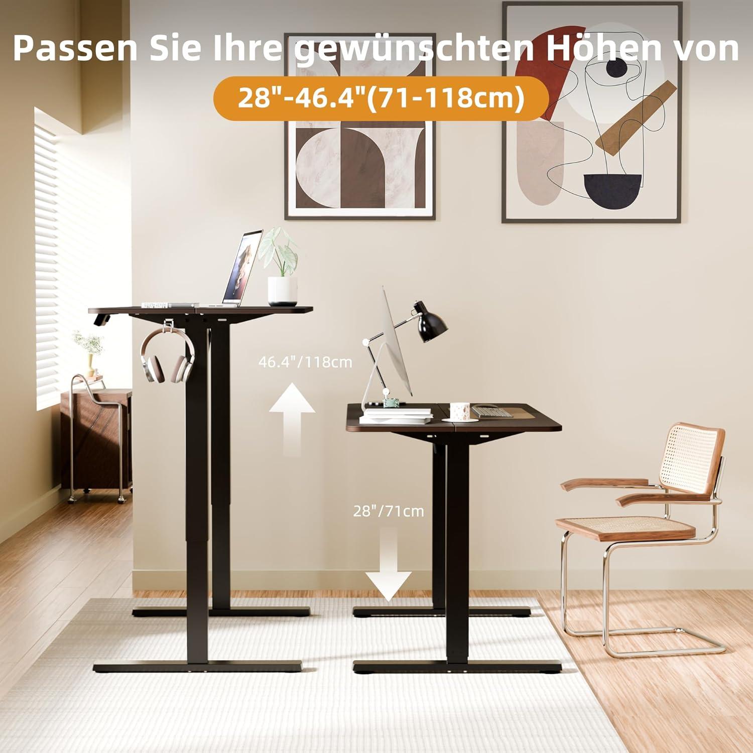 Elektrischer Höhenverstellbarer Schreibtisch 110x60cm Schwarz Walnuss
