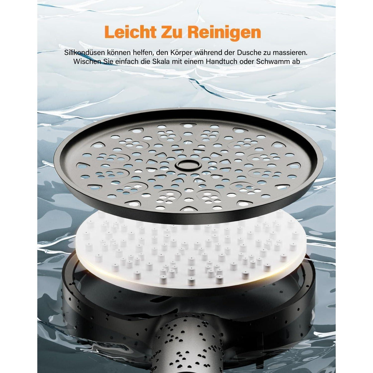 Hochdruck Duschkopf mit Filter & 6 Modi – Wassersparend Schwarz
