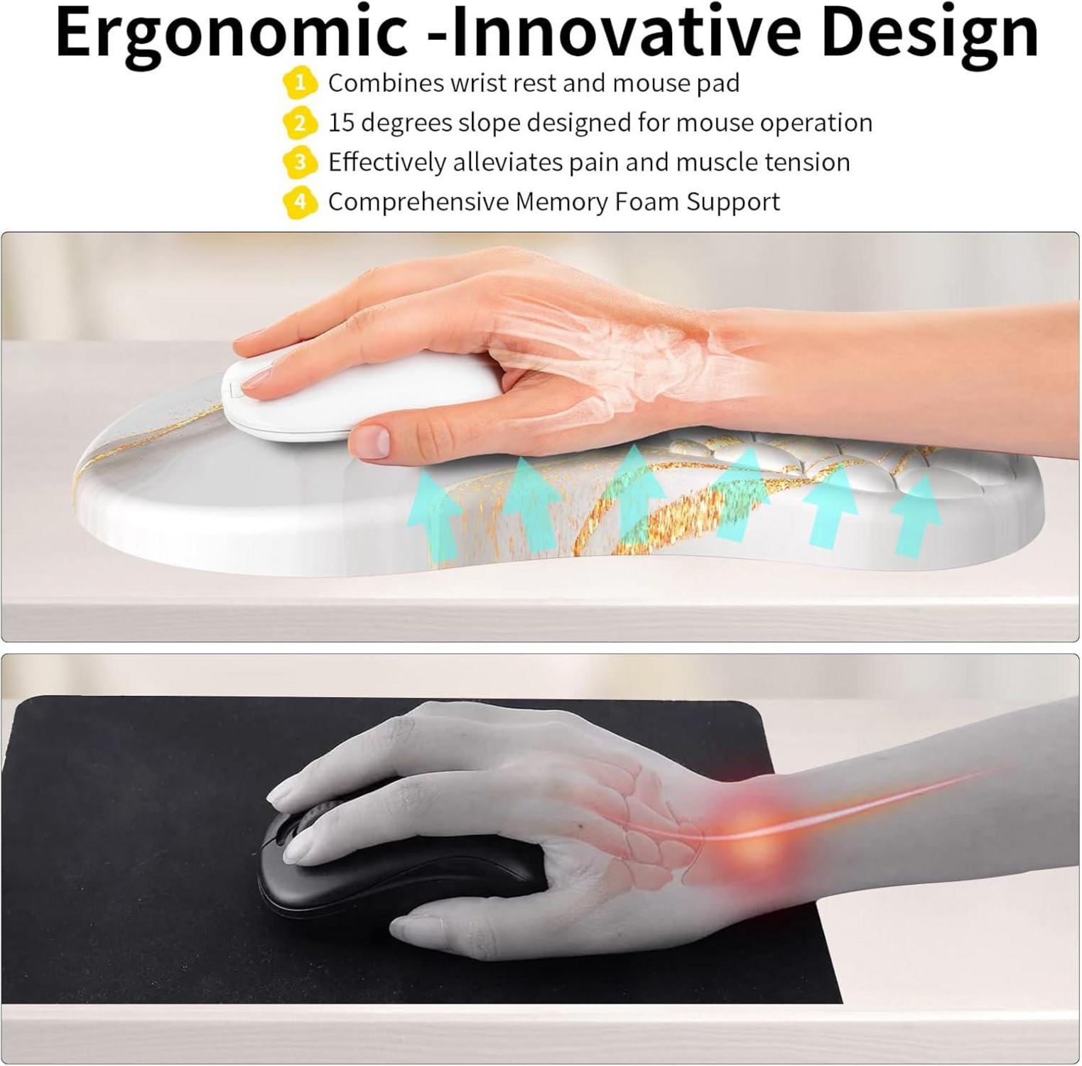 Ergonomisches Mousepad mit Handauflage, Memory-Schaum, Rutschfester PU-Unterseite