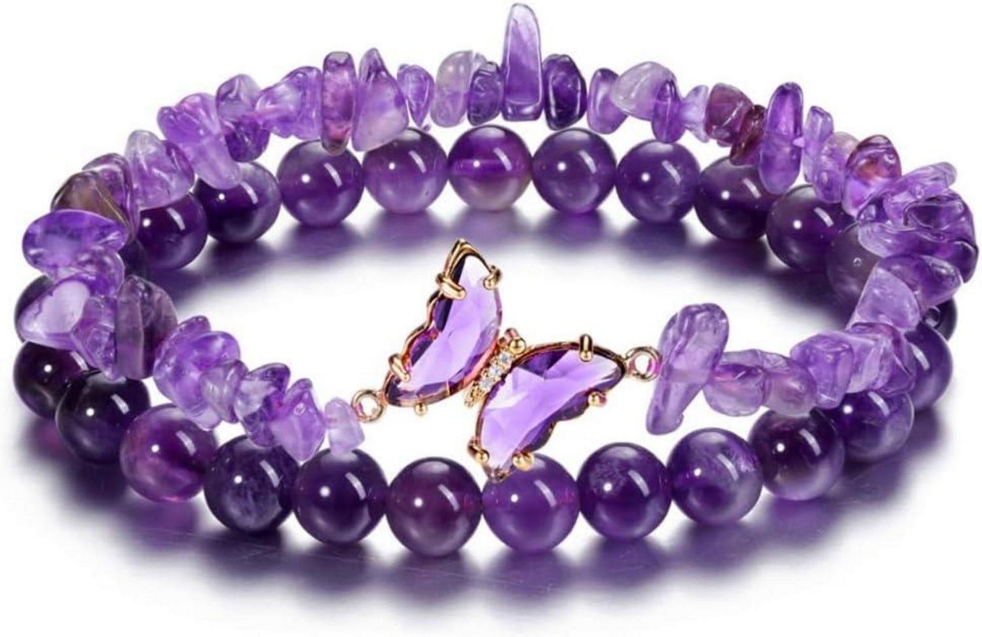 Natürlicher Amethyst Schmetterling Wickelarmband Set