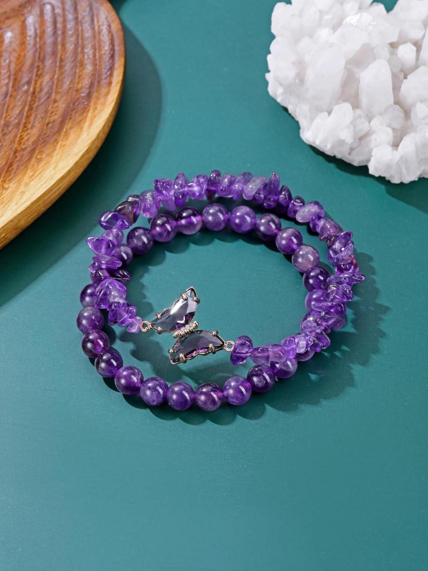 Amethyst Schmetterling Wickelarmband Set 2 Stück - Heilstein Glücksbringer