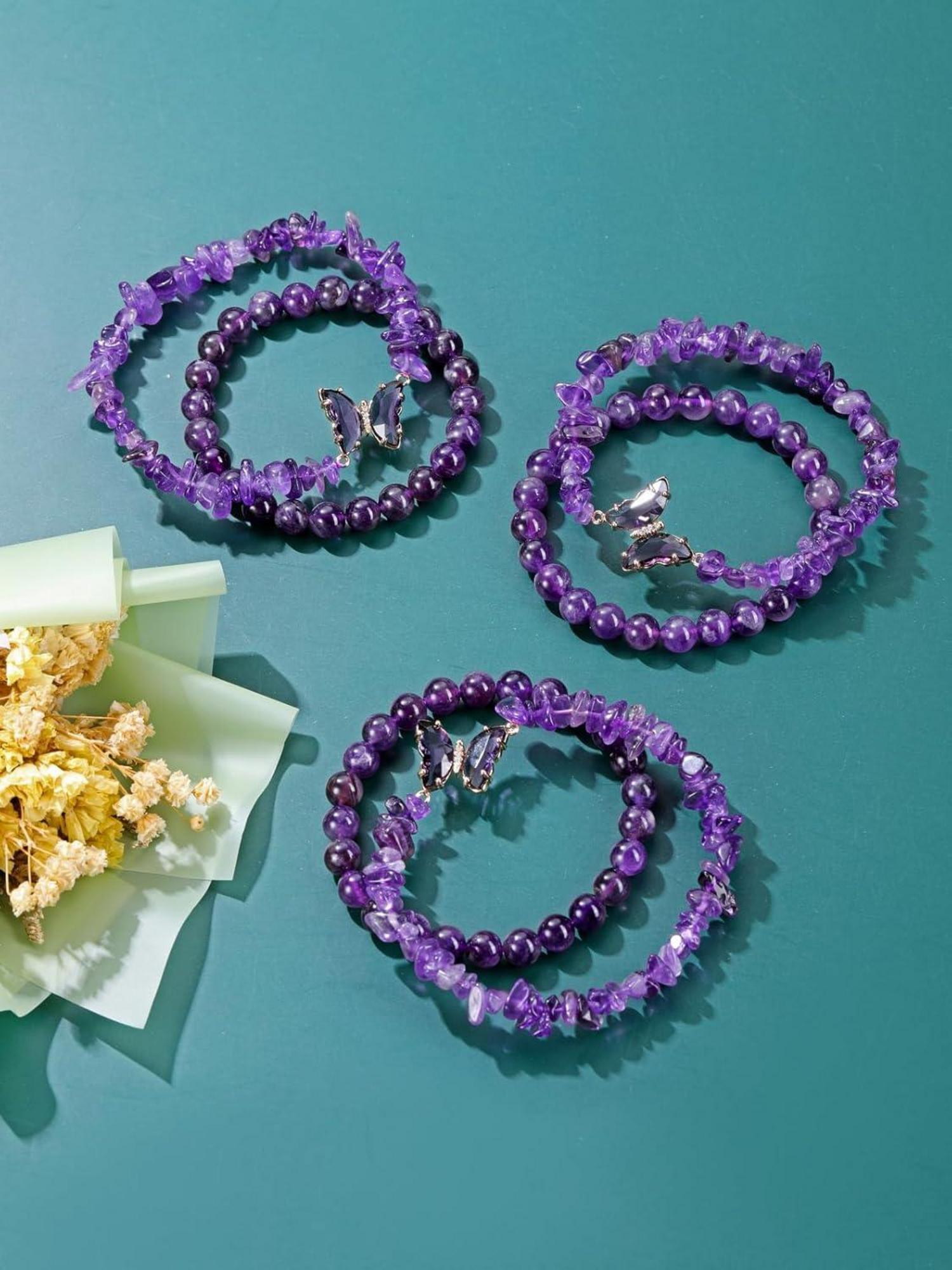 Amethyst Wickelarmband Schmetterling Set Healing Armbänder